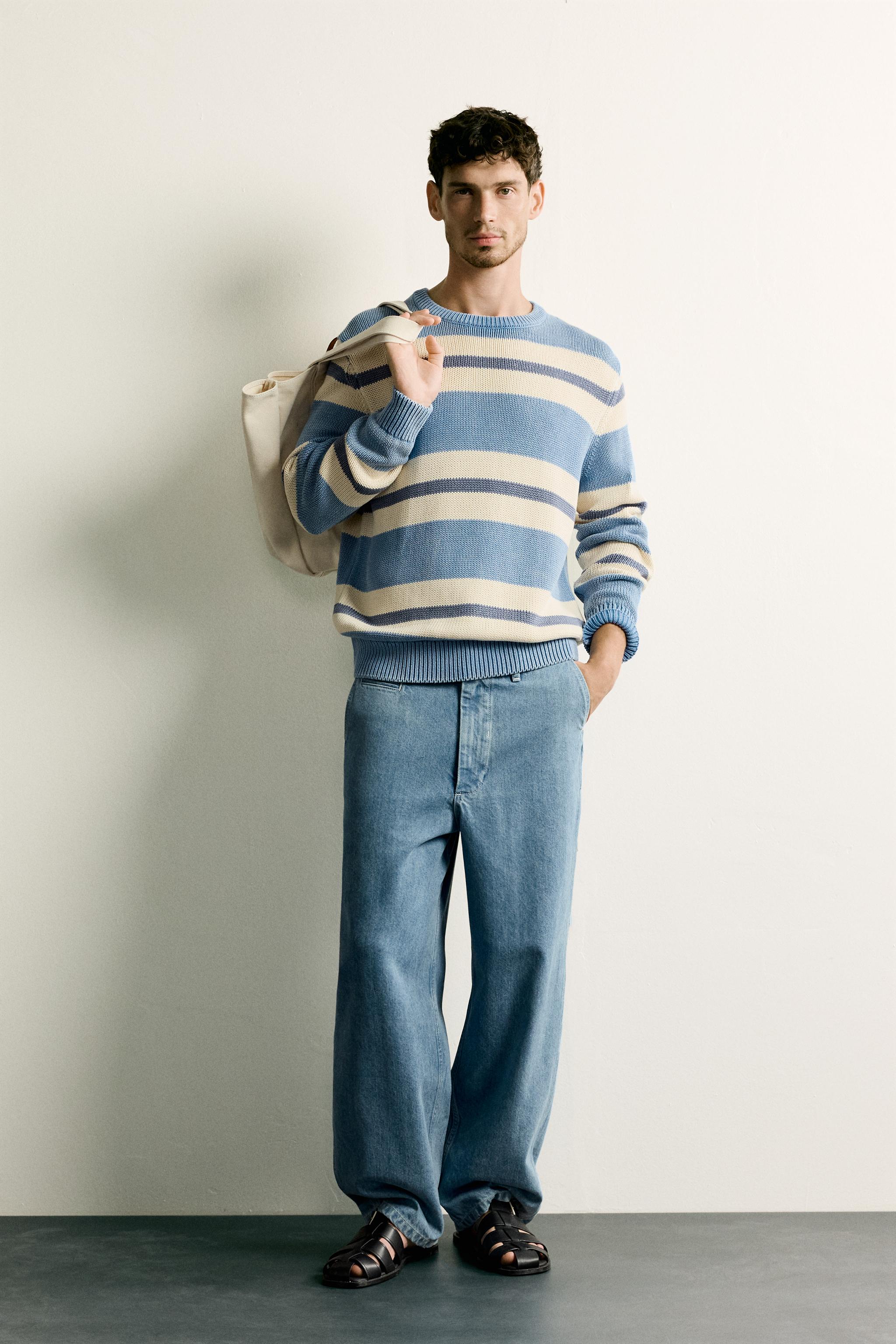 PULL REGULAR FIT JACQUARD À RAYURES DÉLAVÉ